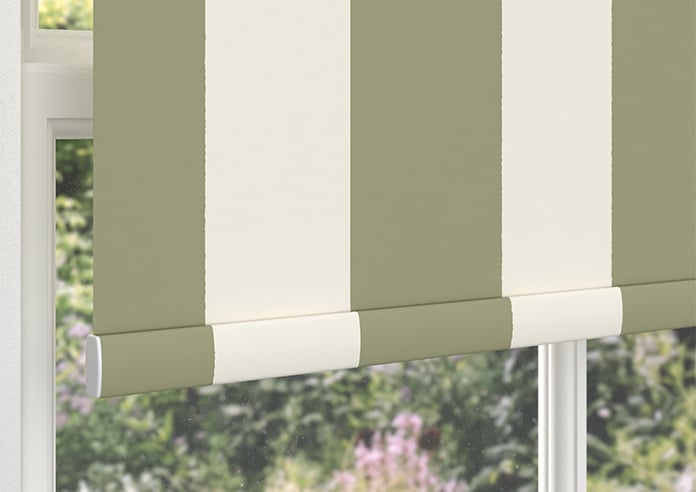 Cowes Stripe (Blackout), Stone Moss - Motorised Roller Blind - Image 4